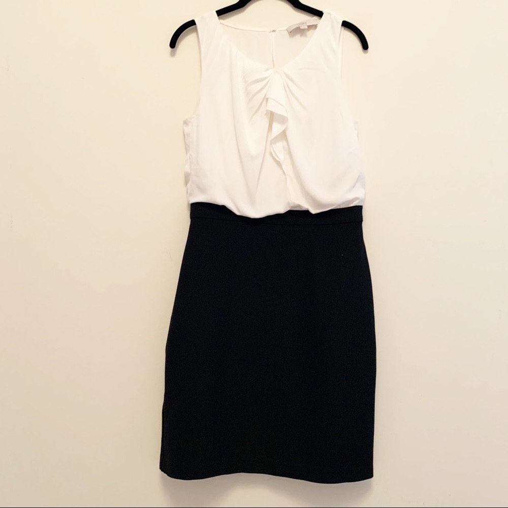 Loft White Black Shift Dress Ruffle Top 6